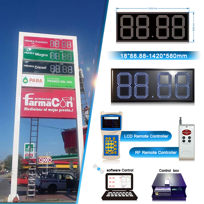 Mexico Waterproof 18'' Wireless Control 88.88 Aluminum Led Oil Price Display Screen LED Gas Price Signs