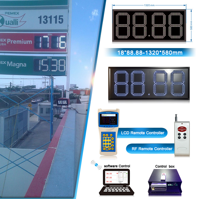 Popular Mexico 18'' Large 7 Segment 88.88 White Led Gas Price Sign