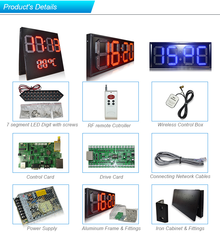 7 Segment Digit Sign Outdoor Digital Wall Clock Large Led Temperature ...