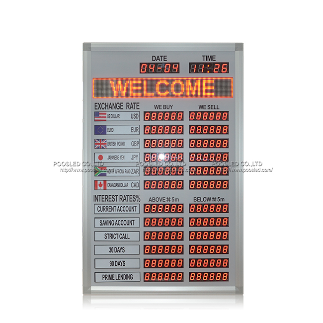 Popular Nigeria 1.0 Inch Indoor Red Led Exchange Rate Board For Bank