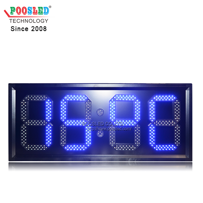 Outdoor Aluminum Frame Blue LED Clock Sign Automatic Brightness Adjustment