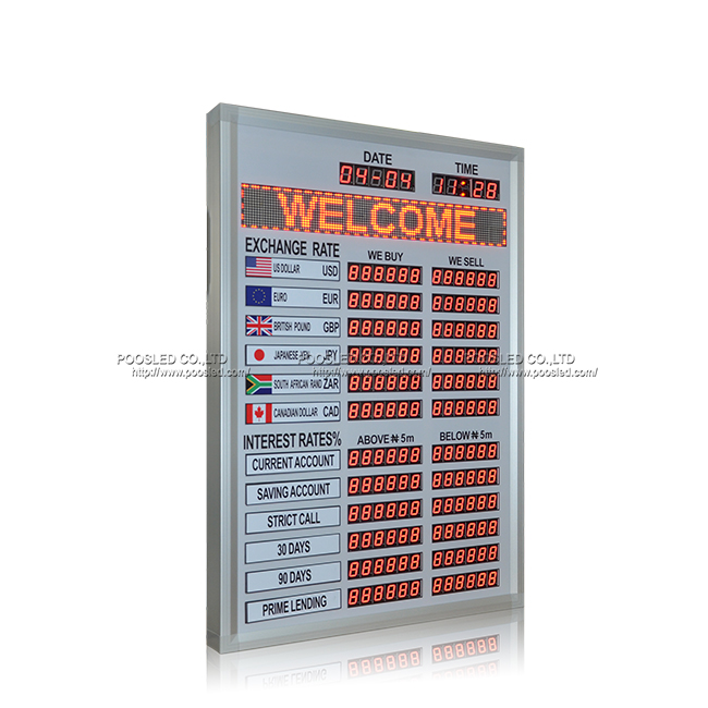 Popular Nigeria 1.0 Inch Indoor Red Led Exchange Rate Board For Bank
