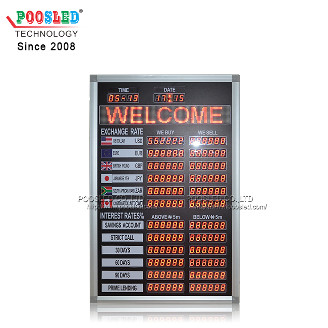 Aluminum Frame LED Exchange Rate Board With LED Scrolling Sign